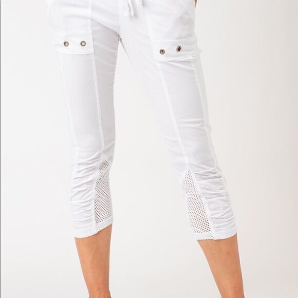 XCVI White Cotton Drawstring Women’s Crop Pants with Ruching & Pockets NWT comfy - Picture 1 of 4